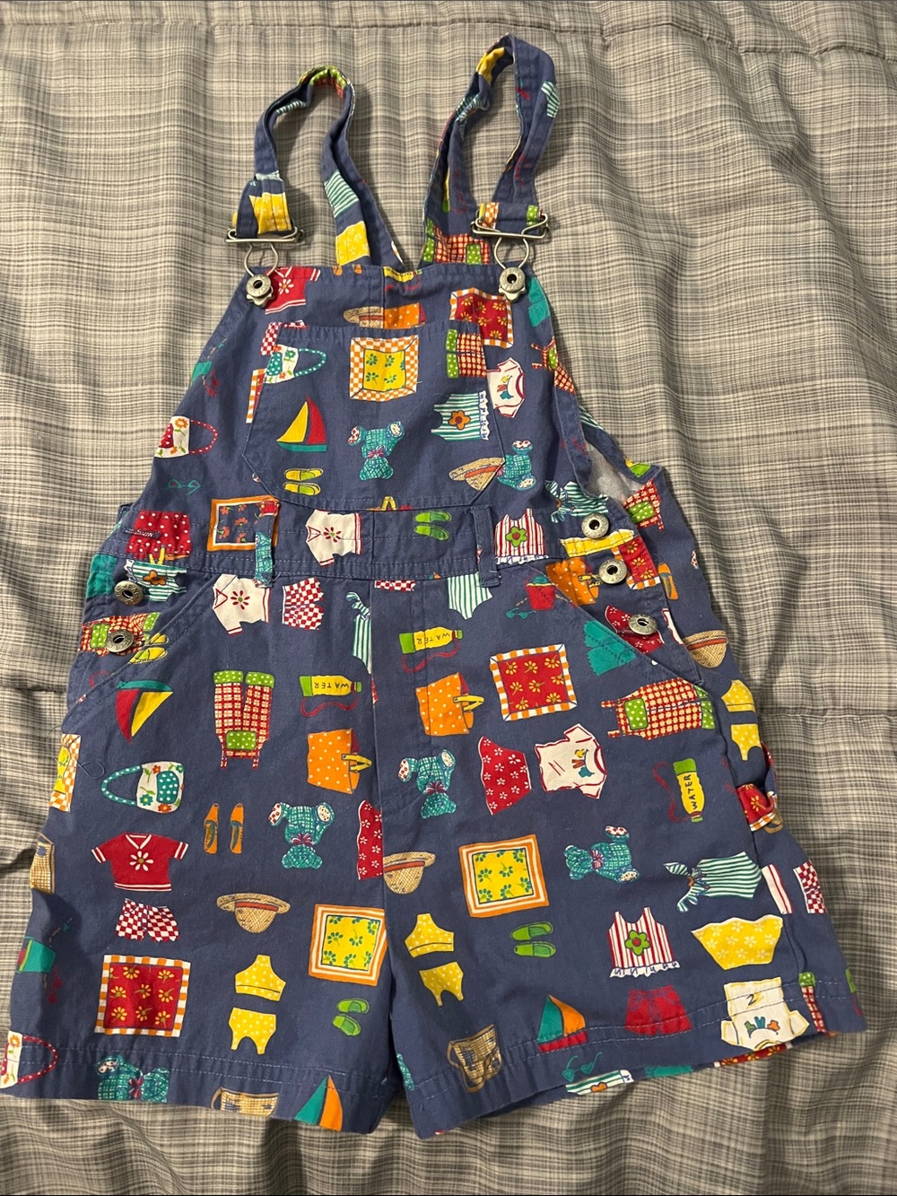 Navy Blue Kids Printed Short Overalls with Adjustable Straps